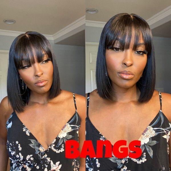 Short Bob Wig With Bangs Straight Brazilian Hair Wigs （Expensive But Much Better ）
