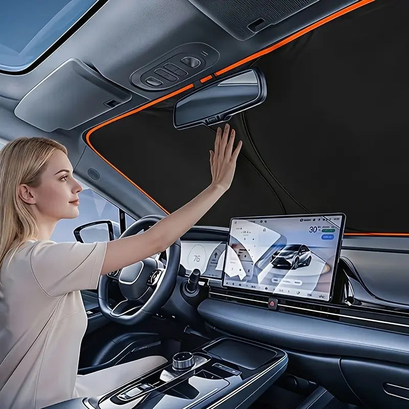 2026 New Portable Heat-Insulating Sun Visor, Car Windshield Sunshade, Summer Front Car Sun Visor for Shade, Fabric Material, Suitable for Travel & Camping, Compatible with Sedan, SUV & Truck Models, Sun Cover for Car Windshield