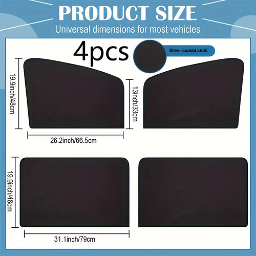 4 Piece Magnetic Car Side Window Sunshade, UV Protection, Universal Fit for All Cars, Privacy Curtain for Sleep Home Camping