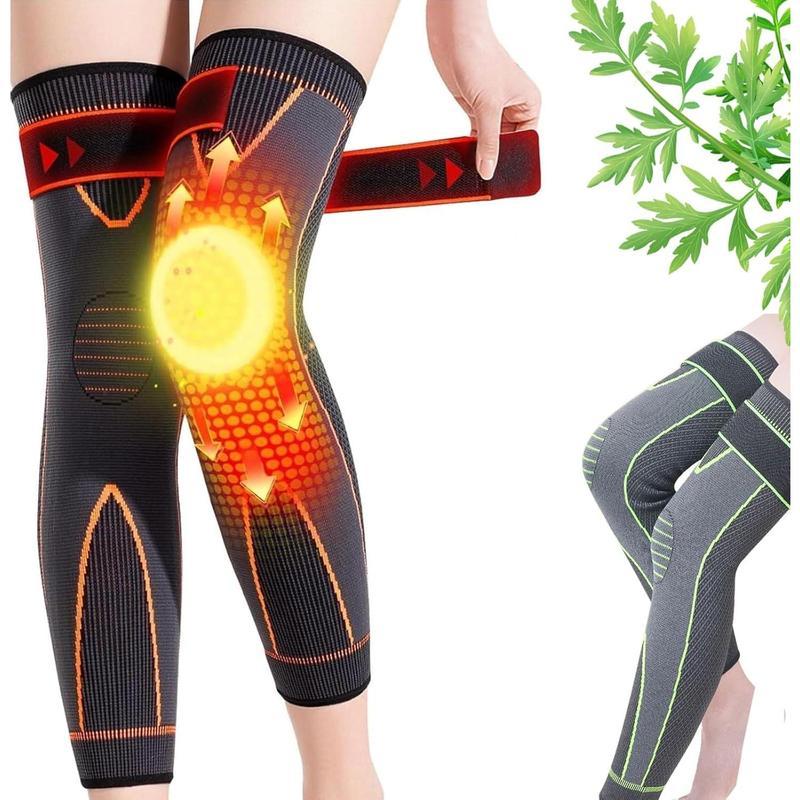 2-Pack Full-Length Striped Thermal Leg Compression Sleeves - Knee Supporter