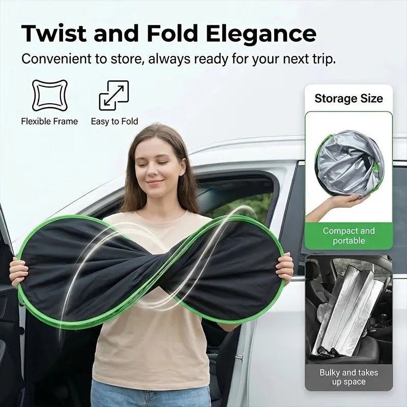 2026 New Portable Heat-Insulating Sun Visor, Car Windshield Sunshade, Summer Front Car Sun Visor for Shade, Fabric Material, Suitable for Travel & Camping, Compatible with Sedan, SUV & Truck Models, Sun Cover for Car Windshield